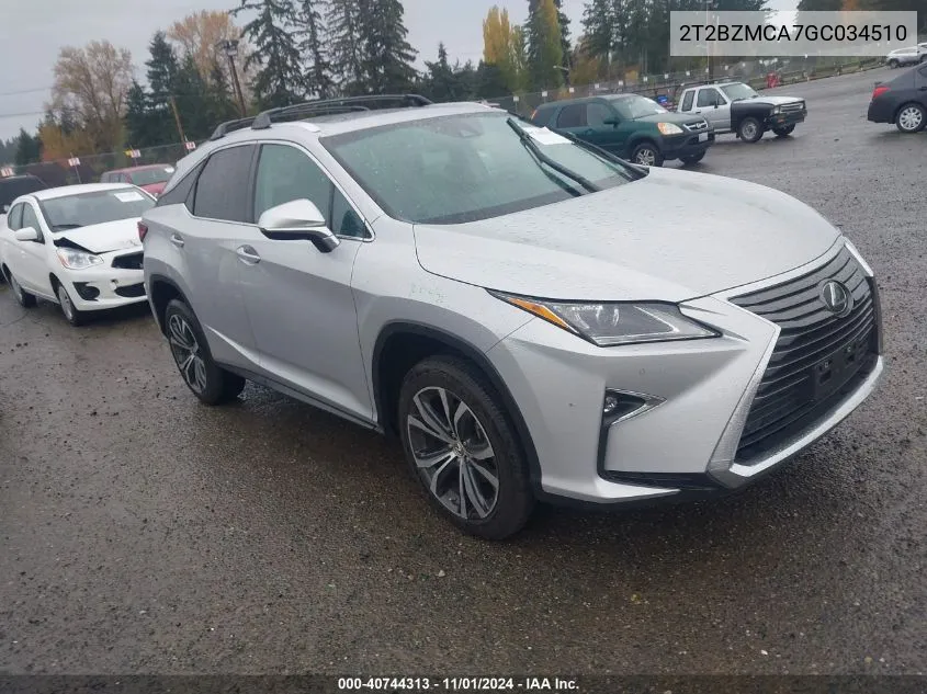 2016 Lexus Rx 350 VIN: 2T2BZMCA7GC034510 Lot: 40744313