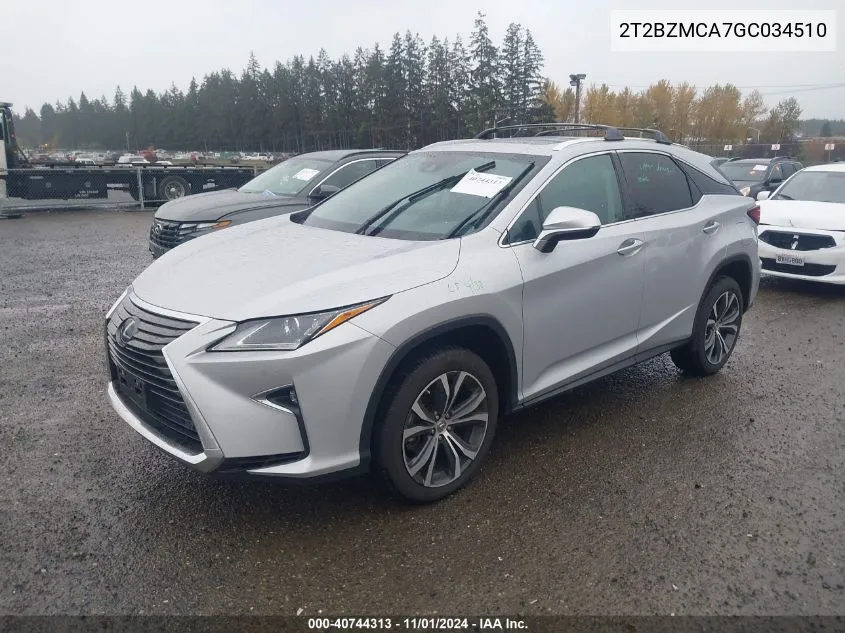 2016 Lexus Rx 350 VIN: 2T2BZMCA7GC034510 Lot: 40744313