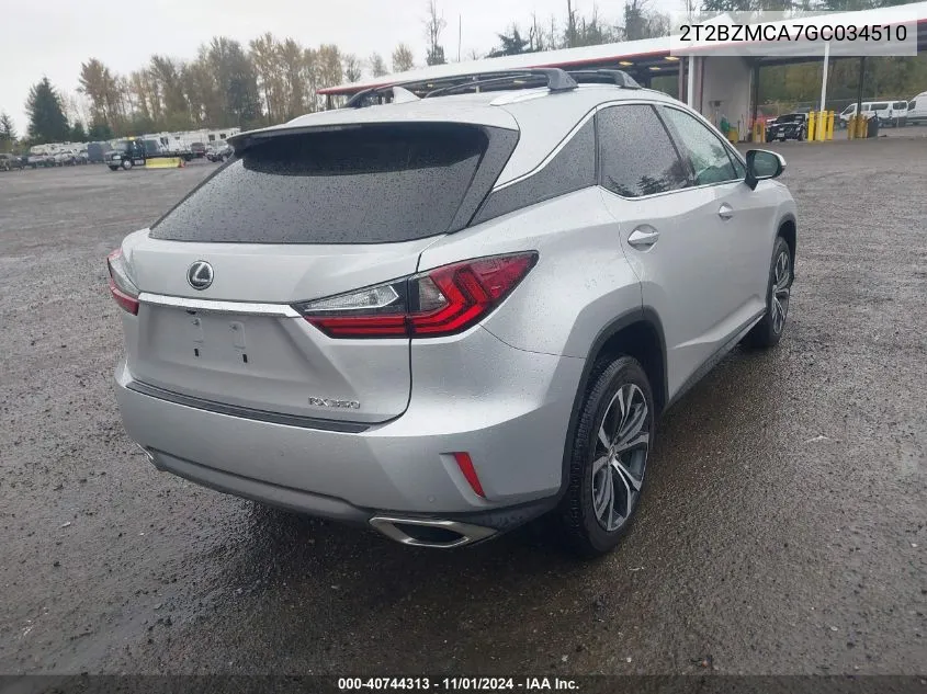 2016 Lexus Rx 350 VIN: 2T2BZMCA7GC034510 Lot: 40744313