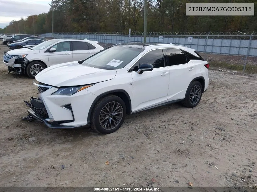 2016 Lexus Rx 350 F Sport VIN: 2T2BZMCA7GC005315 Lot: 40852161