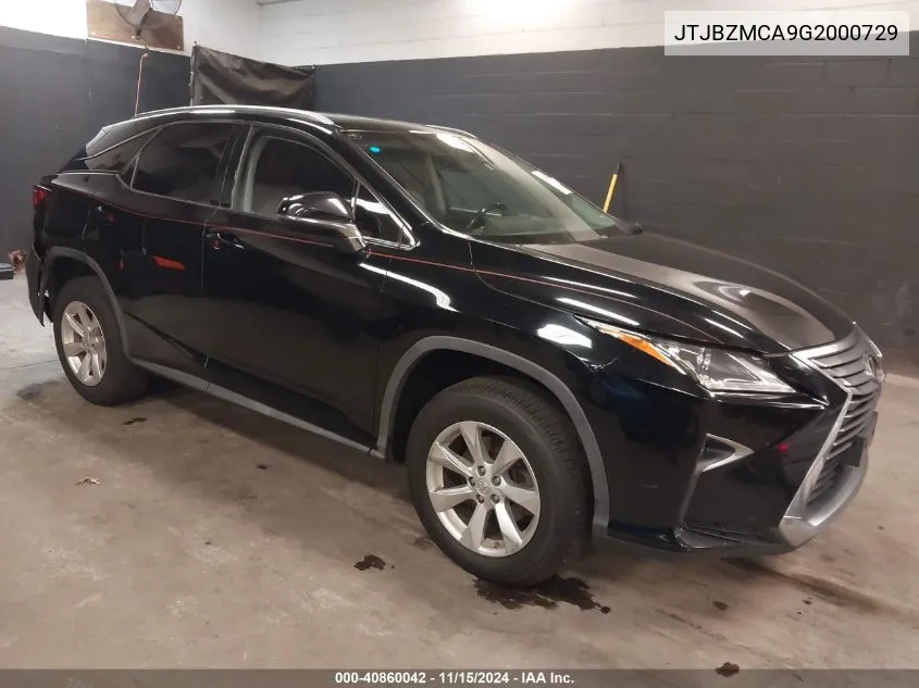 2016 Lexus Rx 350 VIN: JTJBZMCA9G2000729 Lot: 40860042