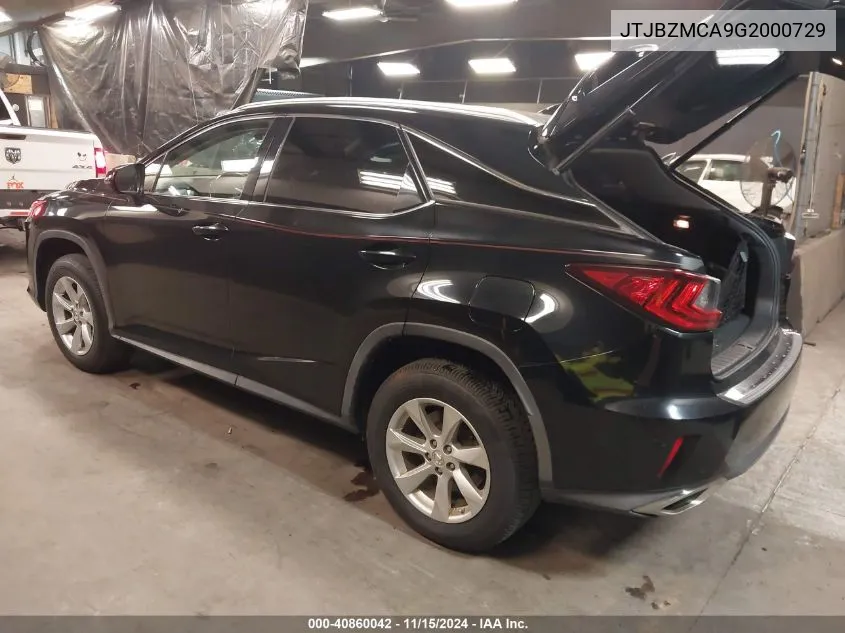 2016 Lexus Rx 350 VIN: JTJBZMCA9G2000729 Lot: 40860042