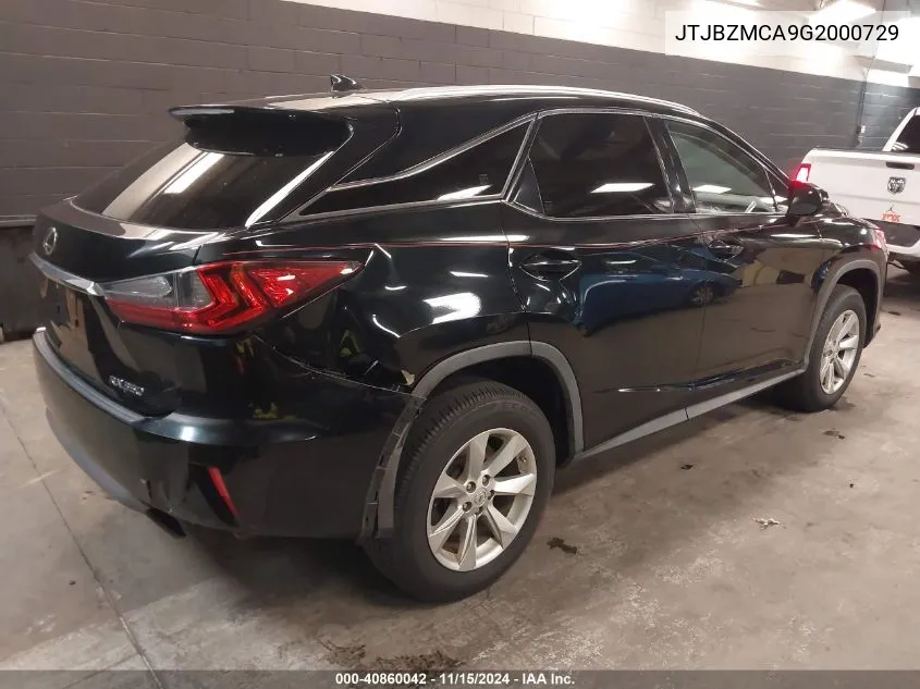 2016 Lexus Rx 350 VIN: JTJBZMCA9G2000729 Lot: 40860042