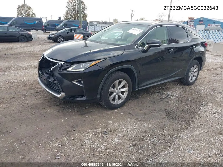 2016 Lexus Rx 350 VIN: 2T2BZMCA5GC032643 Lot: 40887345