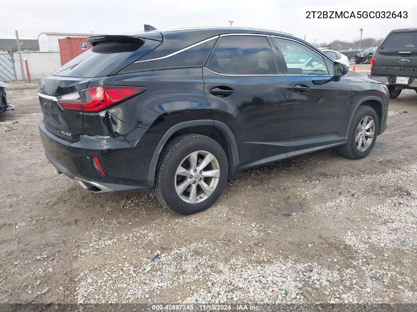 2016 Lexus Rx 350 VIN: 2T2BZMCA5GC032643 Lot: 40887345