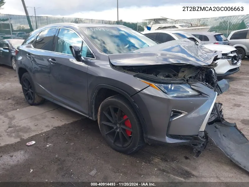 2016 Lexus Rx 350 VIN: 2T2BZMCA2GC006663 Lot: 40914493