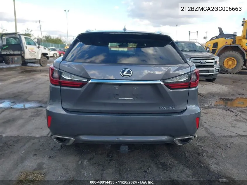 2016 Lexus Rx 350 VIN: 2T2BZMCA2GC006663 Lot: 40914493