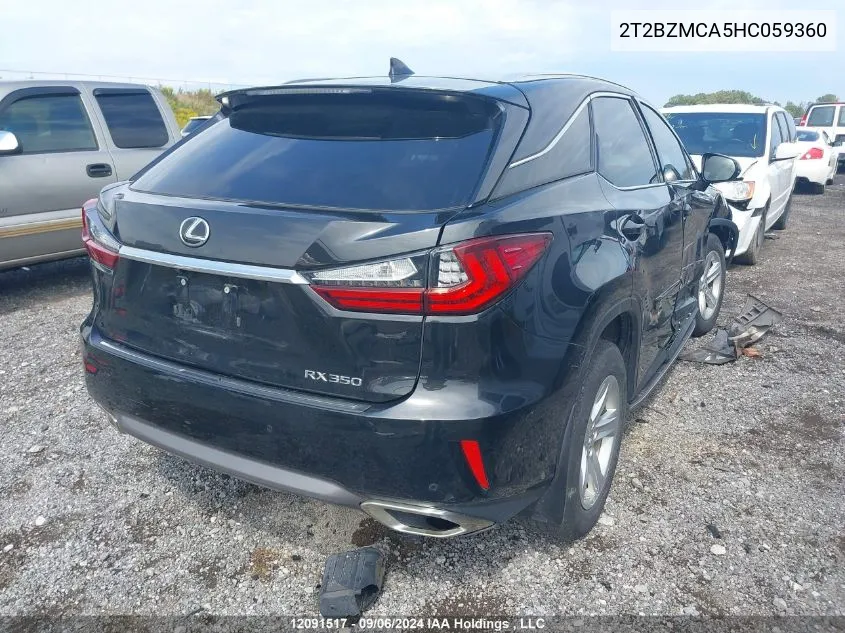 2017 Lexus Rx 350 VIN: 2T2BZMCA5HC059360 Lot: 12091517