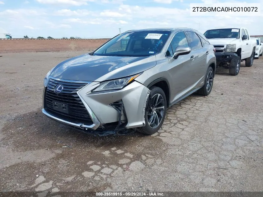 2017 Lexus Rx 450H VIN: 2T2BGMCA0HC010072 Lot: 39519915