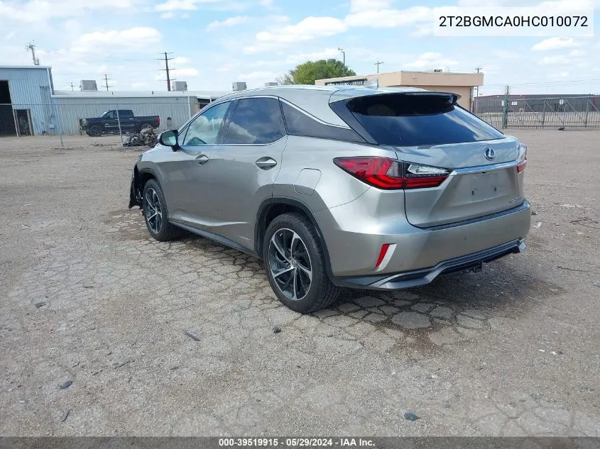 2017 Lexus Rx 450H VIN: 2T2BGMCA0HC010072 Lot: 39519915