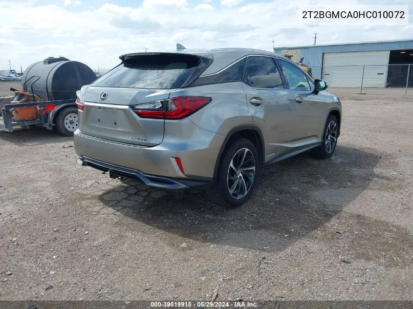 2017 Lexus Rx 450H VIN: 2T2BGMCA0HC010072 Lot: 39519915