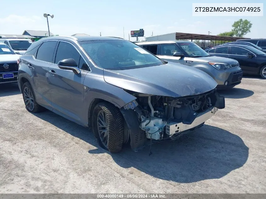 2017 Lexus Rx 350 F Sport VIN: 2T2BZMCA3HC074925 Lot: 40000149