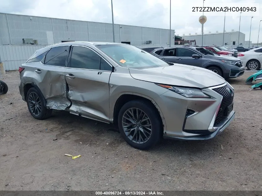 2017 Lexus Rx 350/Base/F Sport VIN: 2T2ZZMCA2HC040943 Lot: 40096724