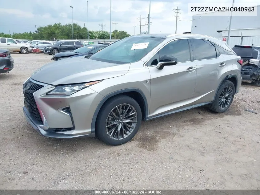 2017 Lexus Rx 350/Base/F Sport VIN: 2T2ZZMCA2HC040943 Lot: 40096724