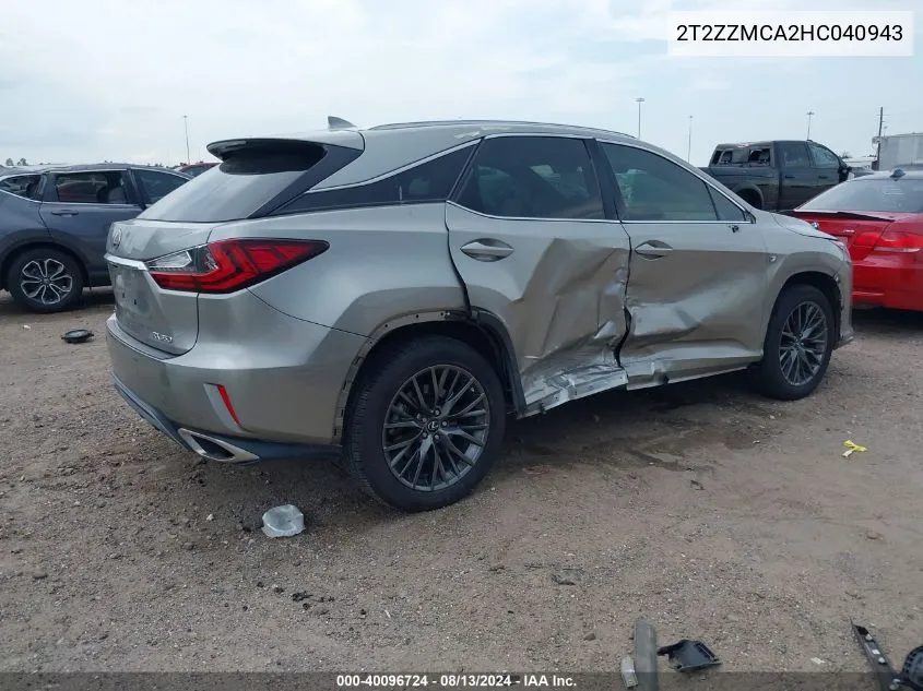 2017 Lexus Rx 350/Base/F Sport VIN: 2T2ZZMCA2HC040943 Lot: 40096724