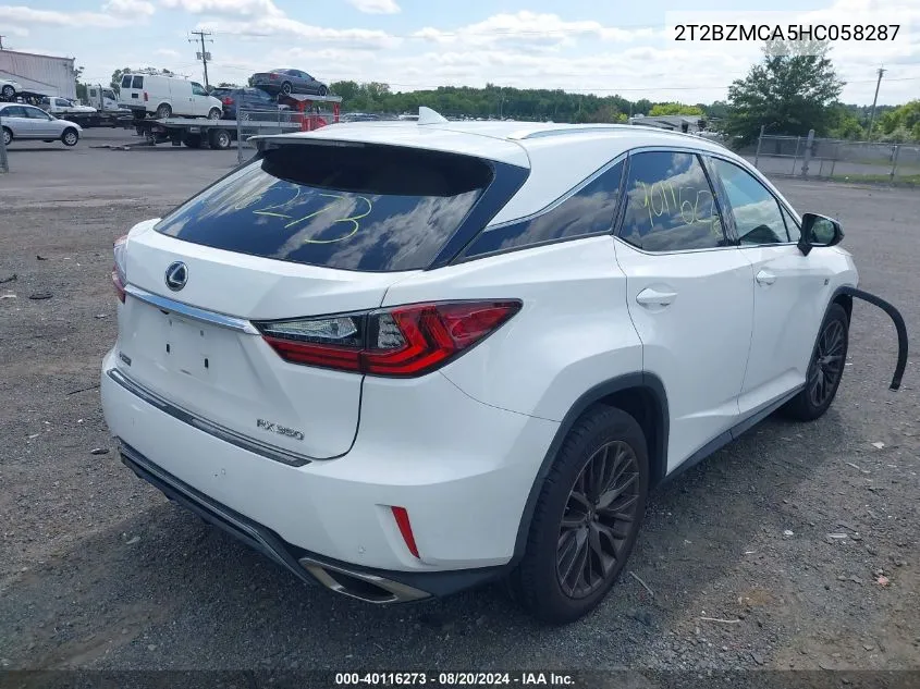 2017 Lexus Rx 350 F Sport VIN: 2T2BZMCA5HC058287 Lot: 40116273