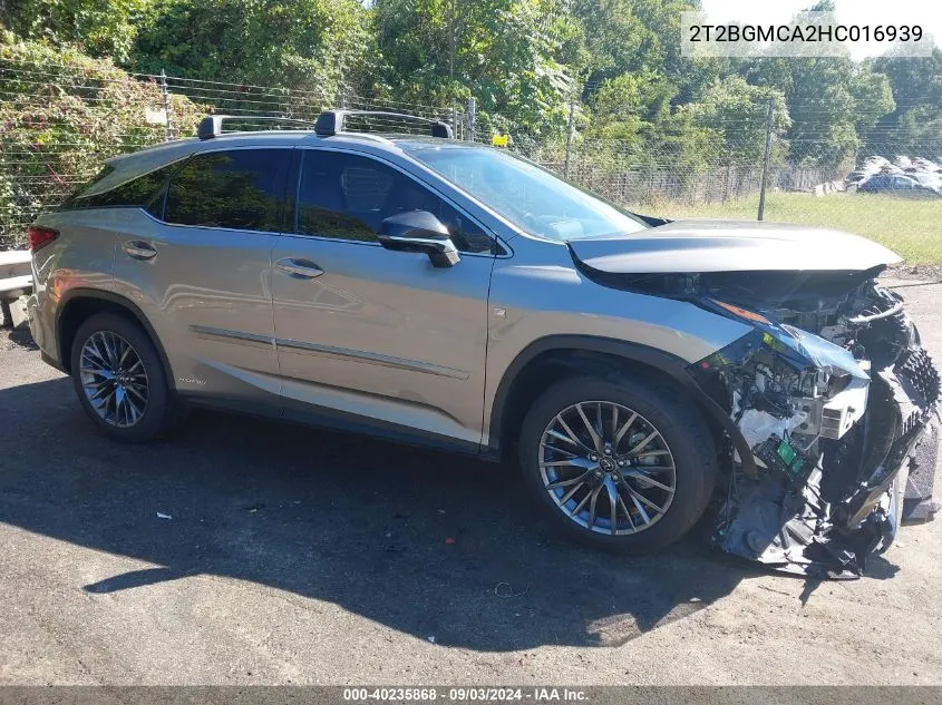 2017 Lexus Rx 450H F Sport VIN: 2T2BGMCA2HC016939 Lot: 40235868