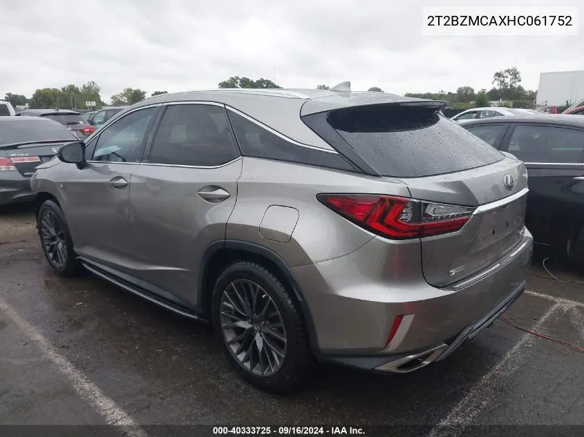 2T2BZMCAXHC061752 2017 Lexus Rx 350 F Sport