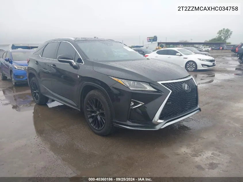 2017 Lexus Rx 350 350/Base/F Sport VIN: 2T2ZZMCAXHC034758 Lot: 40360186