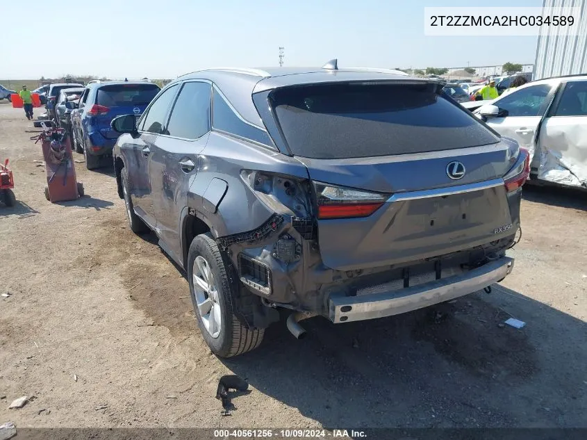 2017 Lexus Rx 350/Base/F Sport VIN: 2T2ZZMCA2HC034589 Lot: 40561256