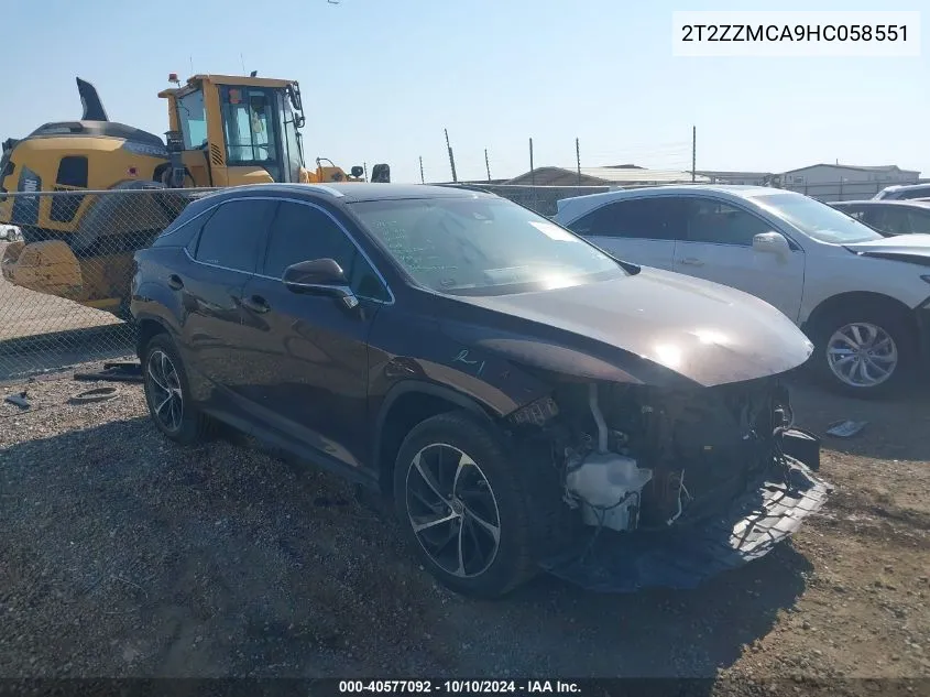 2017 Lexus Rx 350 VIN: 2T2ZZMCA9HC058551 Lot: 40577092