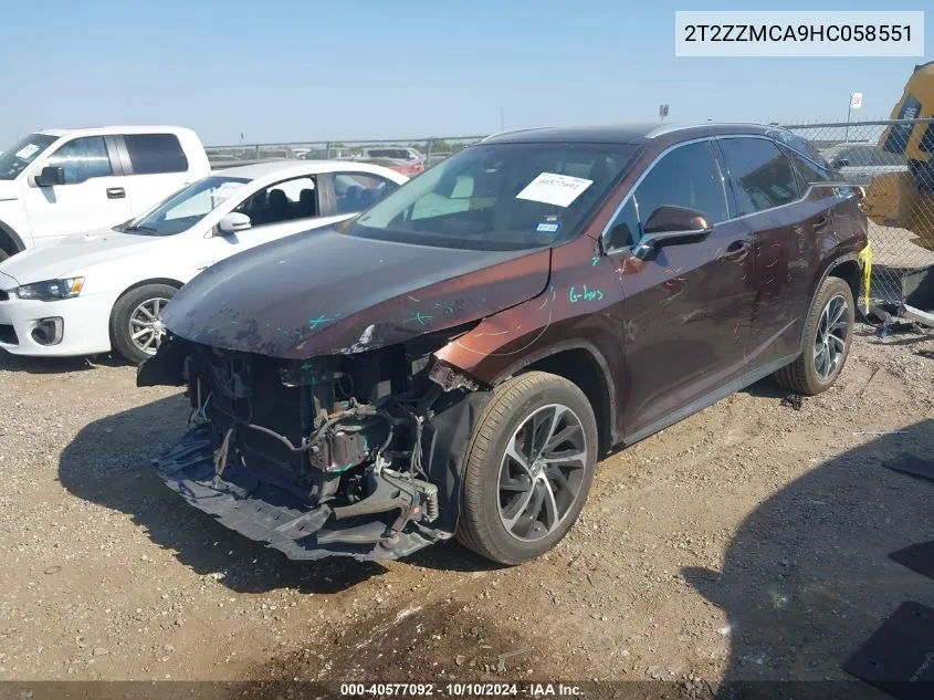 2017 Lexus Rx 350 VIN: 2T2ZZMCA9HC058551 Lot: 40577092