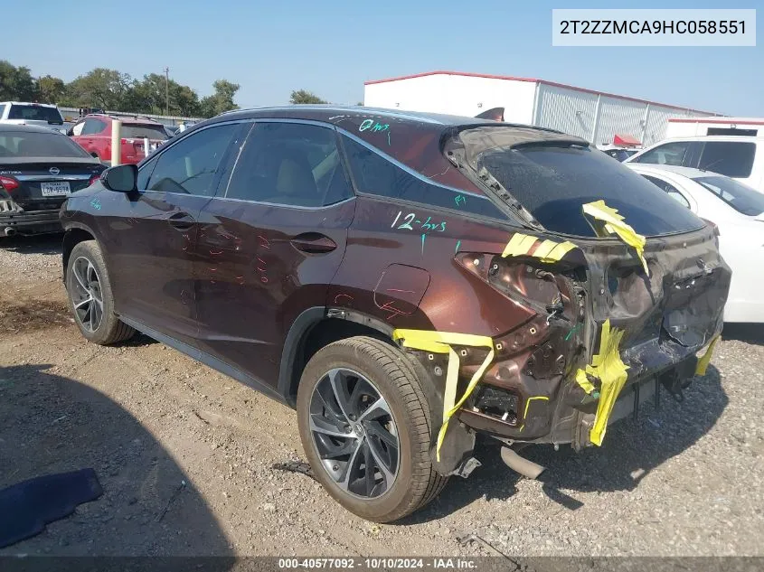 2017 Lexus Rx 350 VIN: 2T2ZZMCA9HC058551 Lot: 40577092