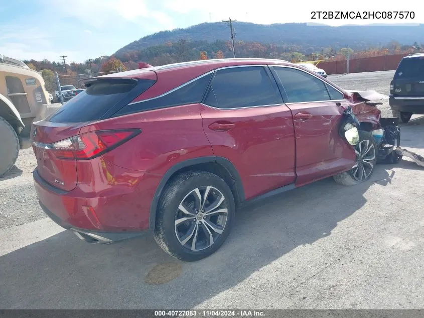 2017 Lexus Rx 350 VIN: 2T2BZMCA2HC087570 Lot: 40727083