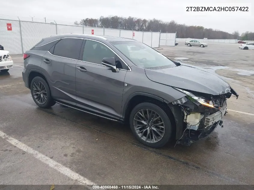 2017 Lexus Rx 350/Base/F Sport VIN: 2T2BZMCA2HC057422 Lot: 40868468