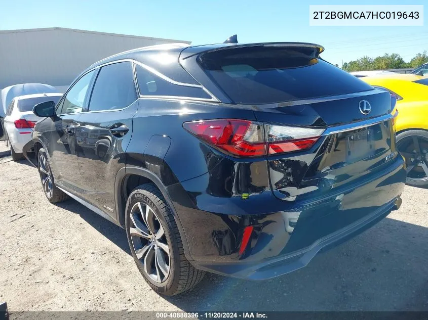 2017 Lexus Rx 450H VIN: 2T2BGMCA7HC019643 Lot: 40888396