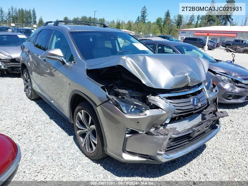 2018 Lexus Rx 450H VIN: 2T2BGMCA3JC021931 Lot: 39673351