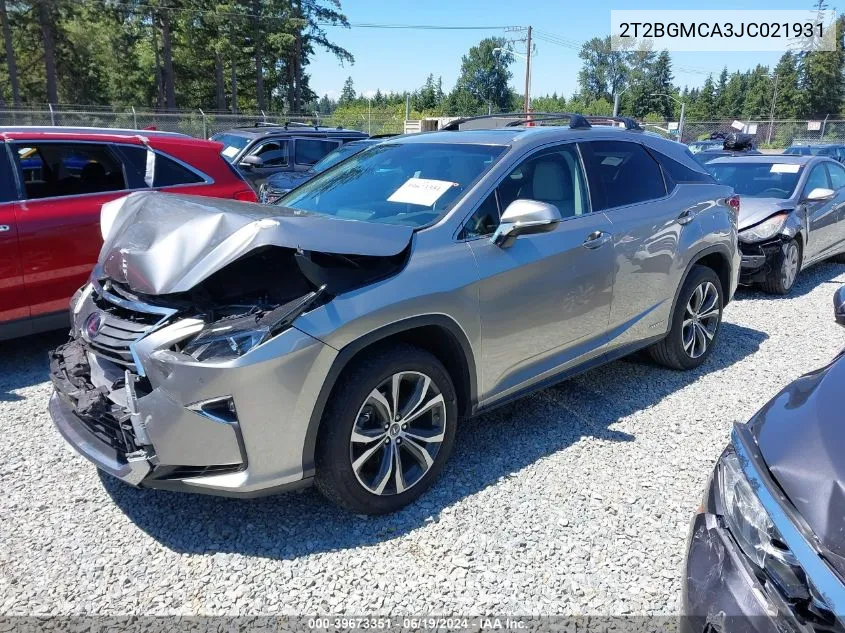 2018 Lexus Rx 450H VIN: 2T2BGMCA3JC021931 Lot: 39673351