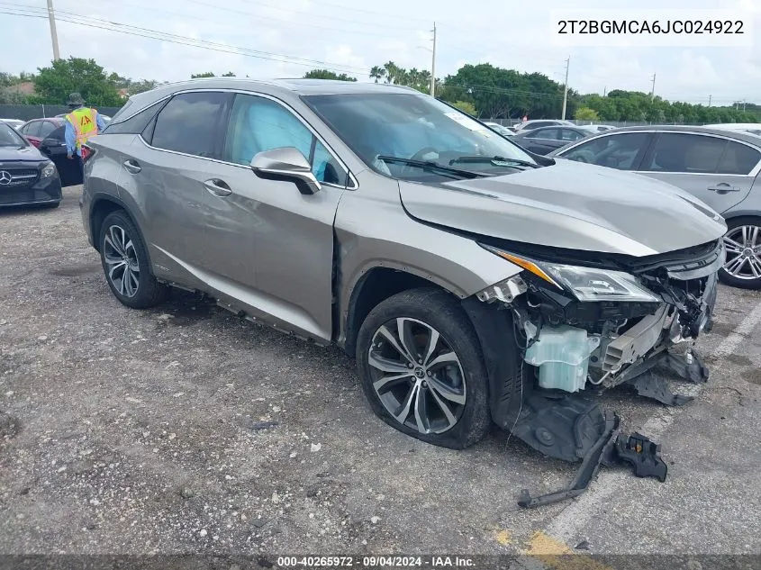 2018 Lexus Rx 450H VIN: 2T2BGMCA6JC024922 Lot: 40265972