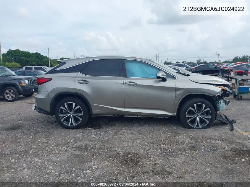 2018 Lexus Rx 450H VIN: 2T2BGMCA6JC024922 Lot: 40265972