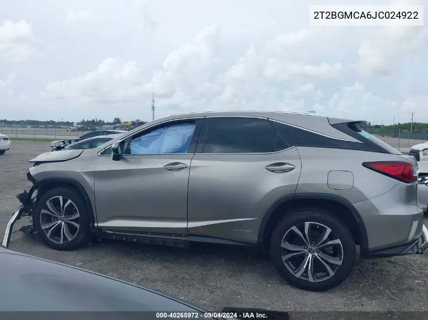 2018 Lexus Rx 450H VIN: 2T2BGMCA6JC024922 Lot: 40265972