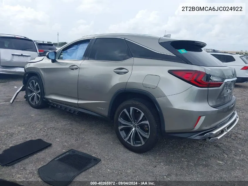 2018 Lexus Rx 450H VIN: 2T2BGMCA6JC024922 Lot: 40265972