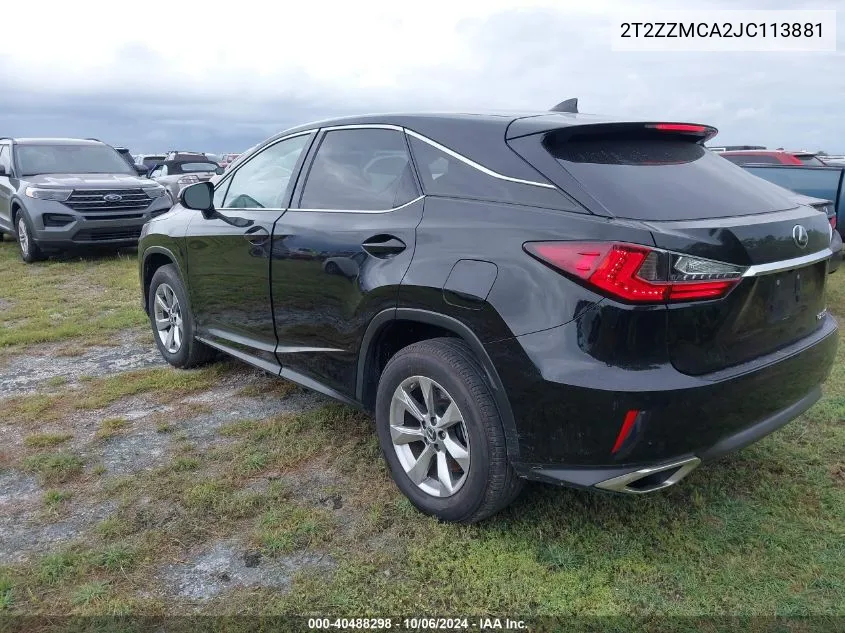 2018 Lexus Rx 350/Base/F Sport VIN: 2T2ZZMCA2JC113881 Lot: 40488298