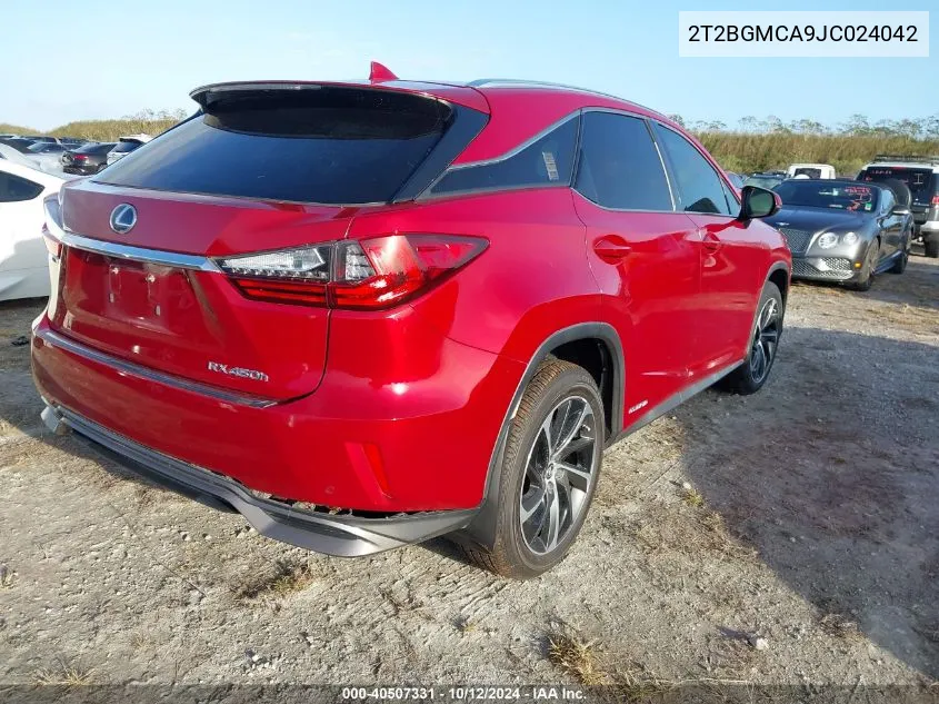 2018 Lexus Rx 450H/Base/F Sport VIN: 2T2BGMCA9JC024042 Lot: 40507331