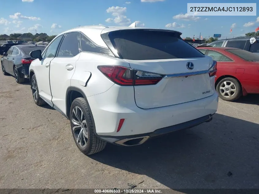 2018 Lexus Rx 350 VIN: 2T2ZZMCA4JC112893 Lot: 40686503