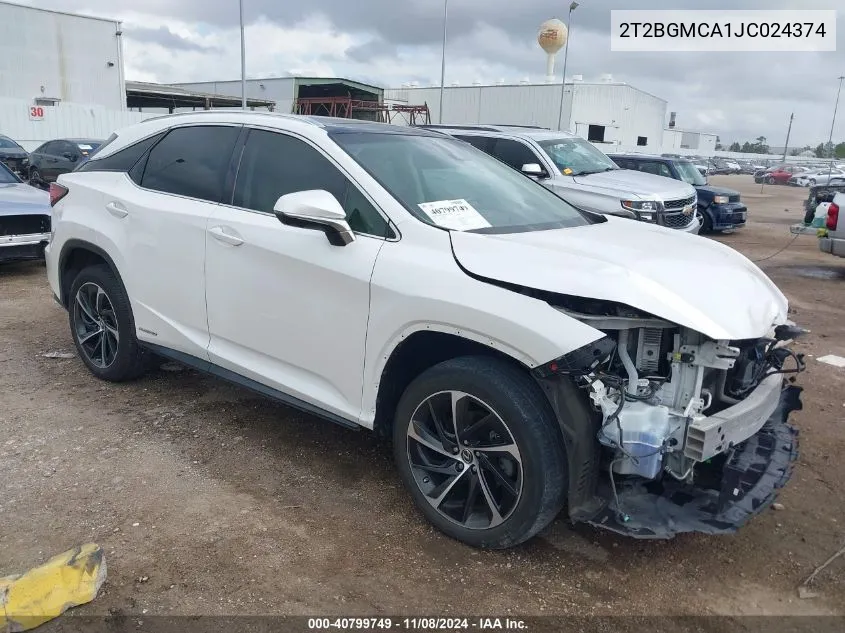 2018 Lexus Rx 450H VIN: 2T2BGMCA1JC024374 Lot: 40799749