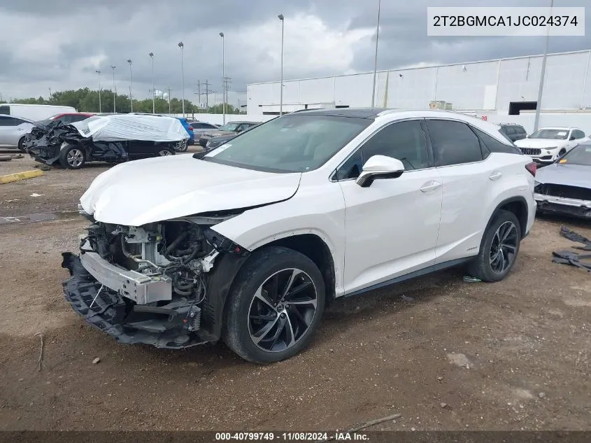 2018 Lexus Rx 450H VIN: 2T2BGMCA1JC024374 Lot: 40799749