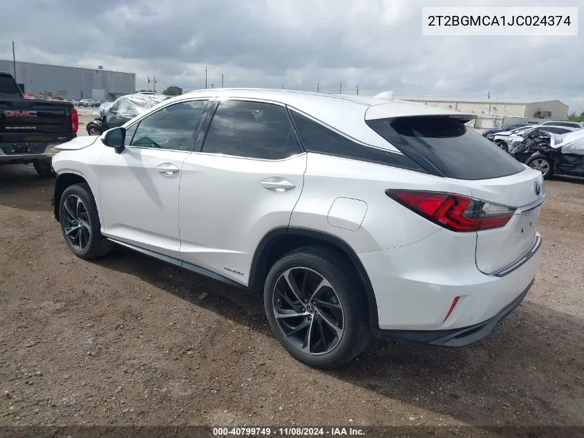 2018 Lexus Rx 450H VIN: 2T2BGMCA1JC024374 Lot: 40799749