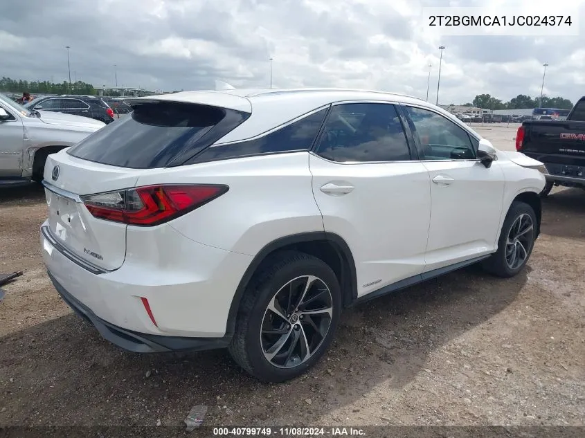 2018 Lexus Rx 450H VIN: 2T2BGMCA1JC024374 Lot: 40799749