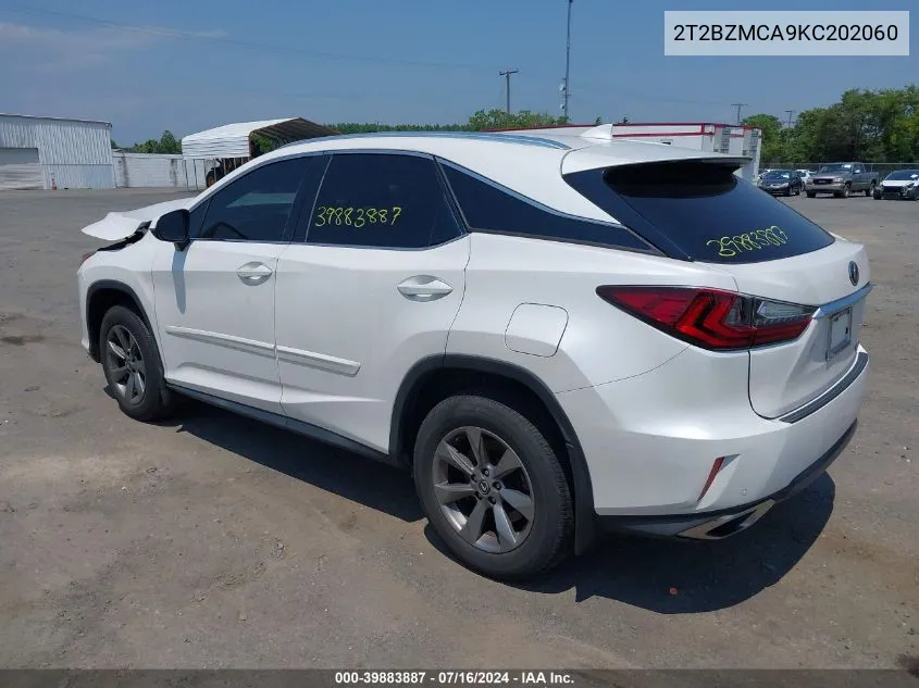 2019 Lexus Rx 350 VIN: 2T2BZMCA9KC202060 Lot: 39883887