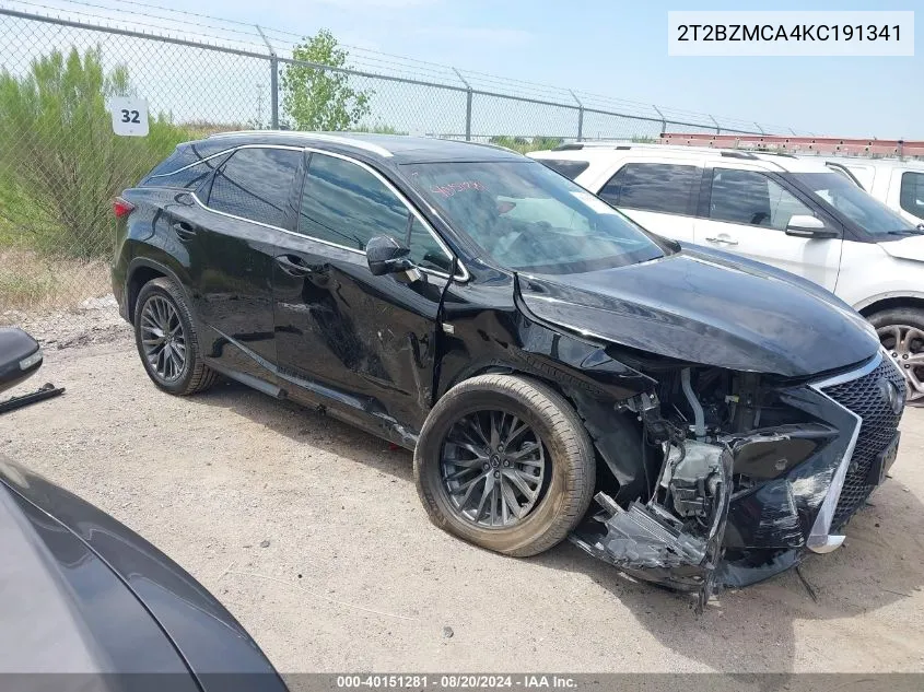 2019 Lexus Rx 350 Base/350 F Sport VIN: 2T2BZMCA4KC191341 Lot: 40151281