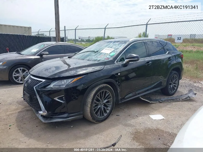 2019 Lexus Rx 350 Base/350 F Sport VIN: 2T2BZMCA4KC191341 Lot: 40151281