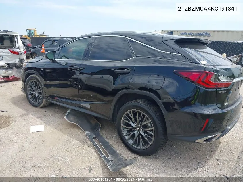 2019 Lexus Rx 350 Base/350 F Sport VIN: 2T2BZMCA4KC191341 Lot: 40151281