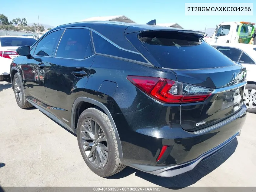 2019 Lexus Rx 450H F Sport VIN: 2T2BGMCAXKC034256 Lot: 40153393