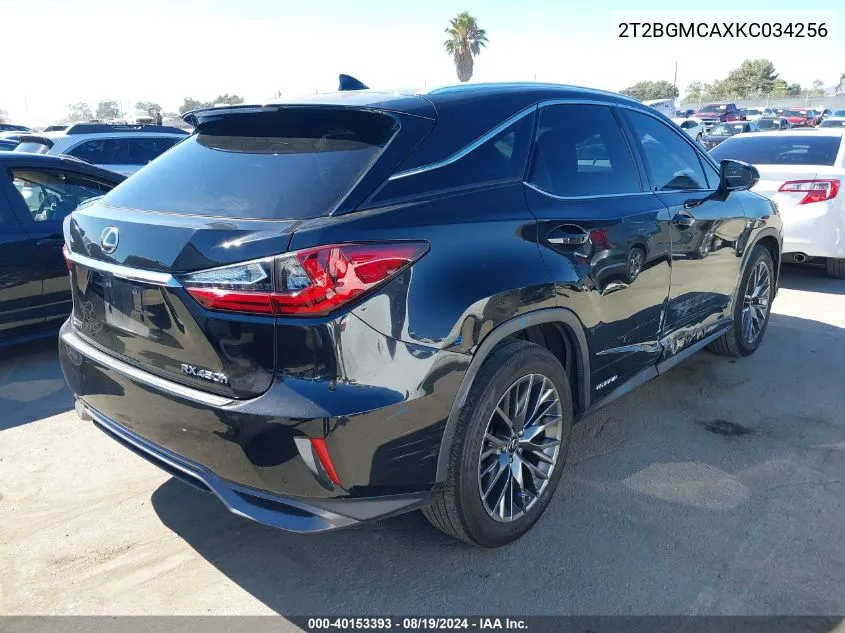 2019 Lexus Rx 450H F Sport VIN: 2T2BGMCAXKC034256 Lot: 40153393