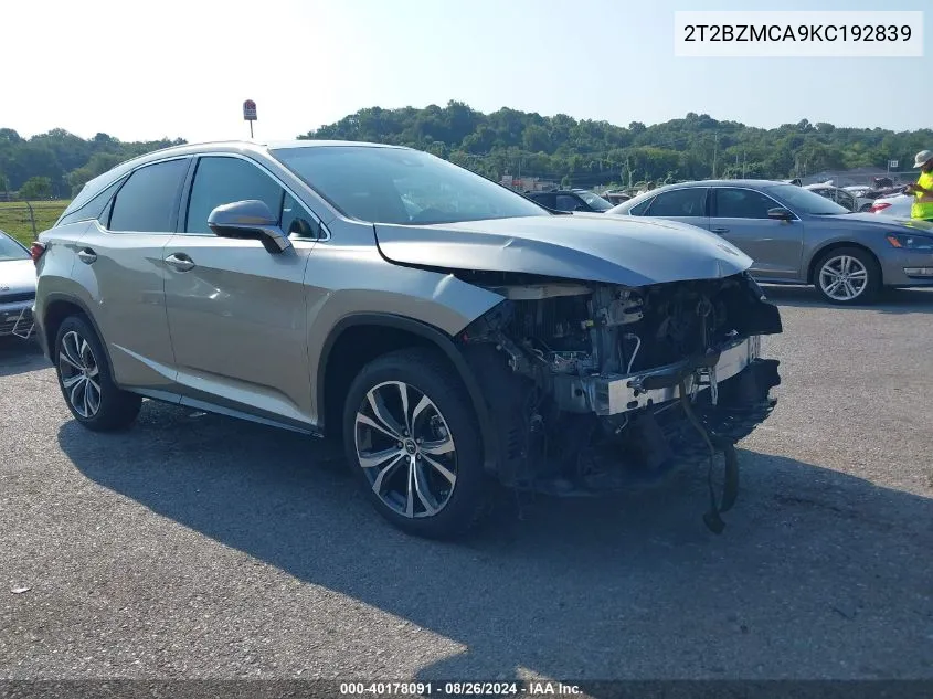 2T2BZMCA9KC192839 2019 Lexus Rx 350